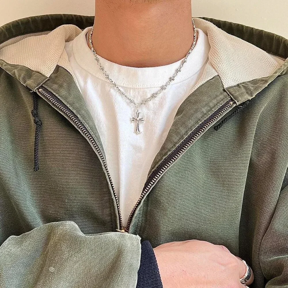 y2k grunge silver cross pendant necklace